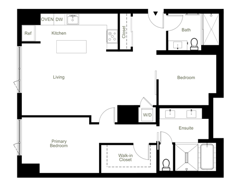 Floor plan for 2 beds, 2 baths, 1286 sqft