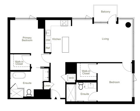Floor plan for 2 beds, 2 baths, 1322 sqft