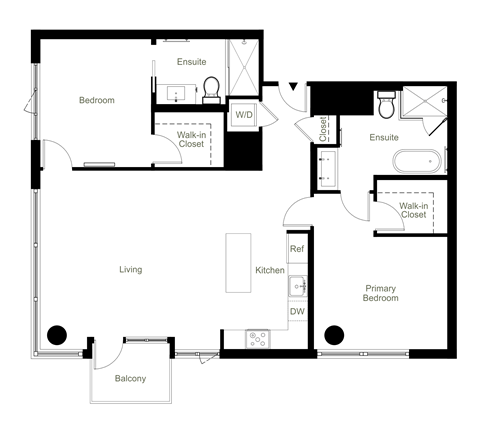 Floor plan for 2 beds, 2 baths, 1399 sqft