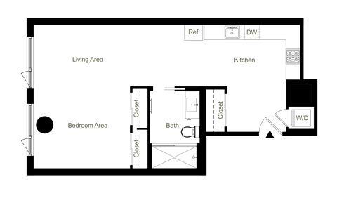 Floor plan for studio, 1 bath, 742 sqft