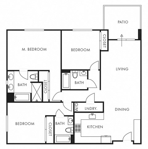 Floor plan for 3 beds, 3 baths, 1588 sqft
