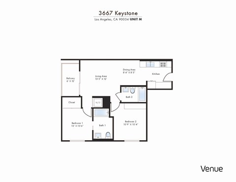 Floor plan for 2 beds, 2 baths, 835 sqft