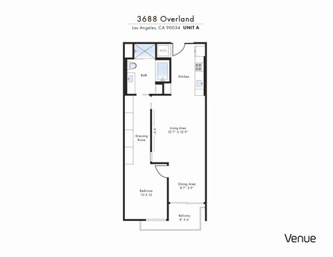 Floor plan for 1 bed, 1 bath, 840 sqft