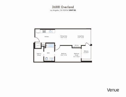 Floor plan for 1 bed, 1 bath, 743 sqft