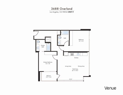 Floor plan for 2 beds, 2 baths, 1100 sqft