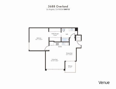 Floor plan for 1 bed, 1 bath, 820 sqft