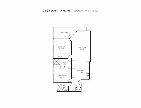 Floor plan for 2 beds, 2 baths, 947 sqft