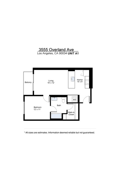Floor plan for 1 bed, 1 bath, 723 sqft