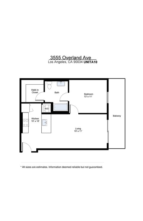 Floor plan for 1 bed, 1 bath, 777 sqft