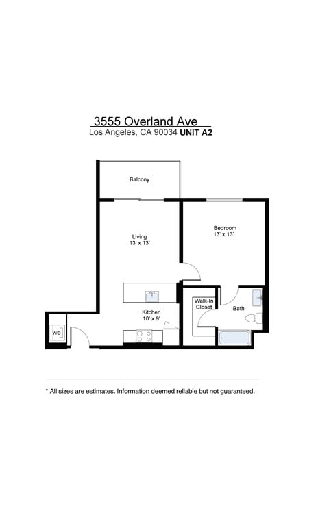 Floor plan for 1 bed, 1 bath, 749 sqft