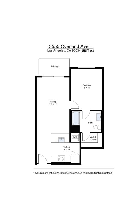 Floor plan for 1 bed, 1 bath, 787 sqft