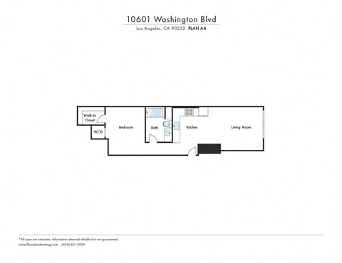 Floor plan for studio, 1 bath, 734 sqft