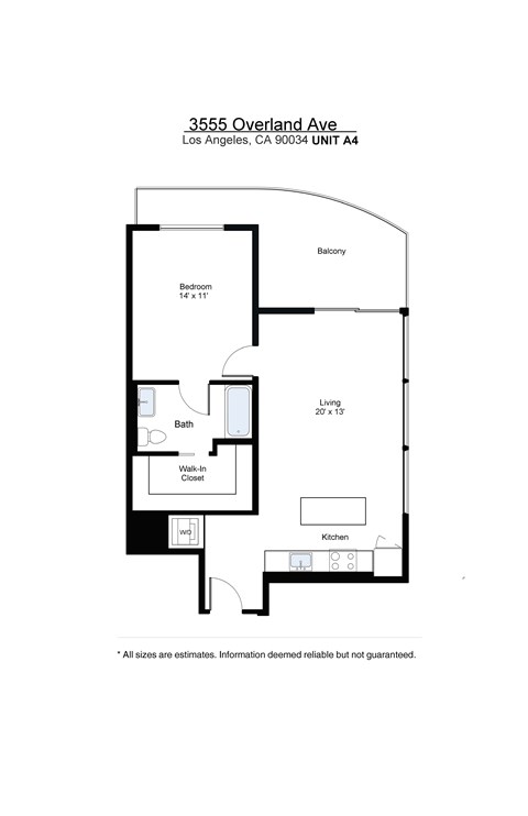Floor plan for 1 bed, 1 bath, 788 sqft