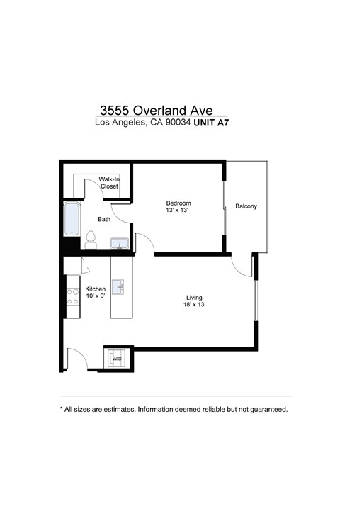 Floor plan for 1 bed, 1 bath, 806 sqft