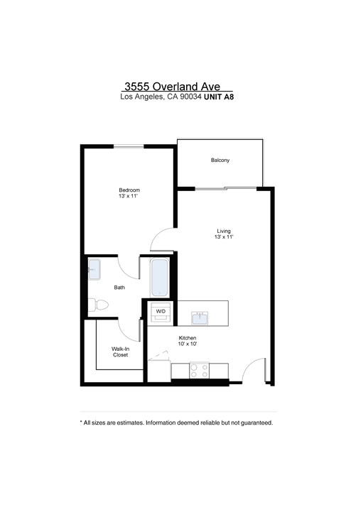 Floor plan for 1 bed, 1 bath, 700 sqft