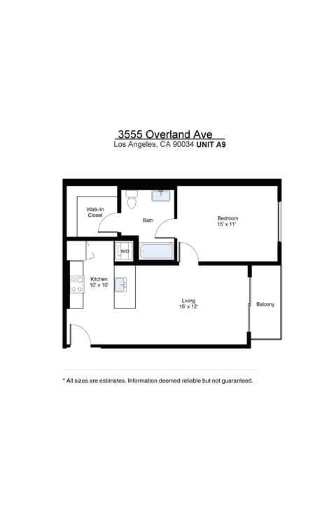 Floor plan for 1 bed, 1 bath, 770 sqft