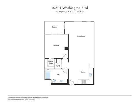 Floor plan for 1 bed, 1 bath, 785 sqft