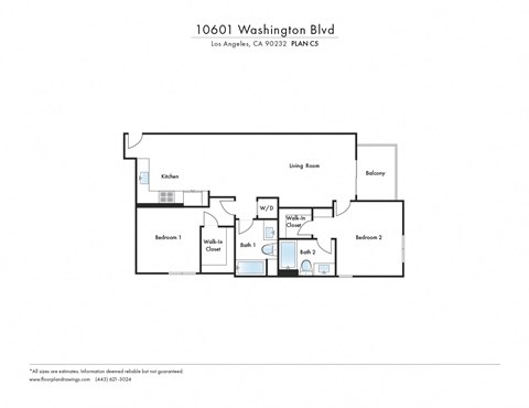 Floor plan for 2 beds, 2 baths, 1020 sqft