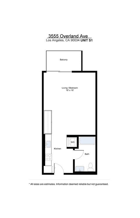 Floor plan for studio, 1 bath, 550 sqft