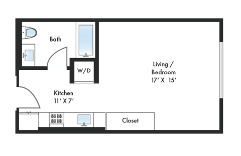 Floor plan for studio, 1 bath, 504 sqft