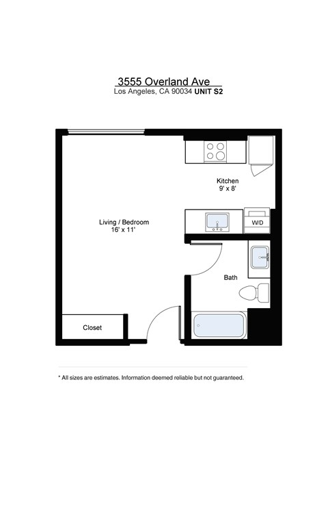 Floor plan for studio, 1 bath, 366 sqft