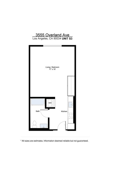 Floor plan for studio, 1 bath, 528 sqft