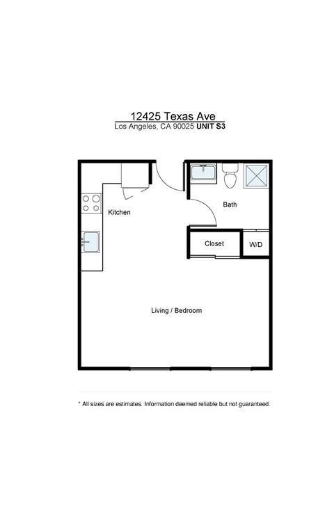 Floor plan for studio, 1 bath, 415 sqft