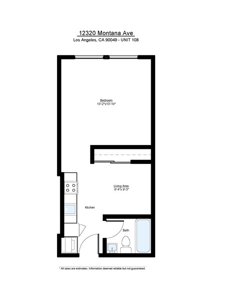 Floor plan for studio, 1 bath, 500 sqft