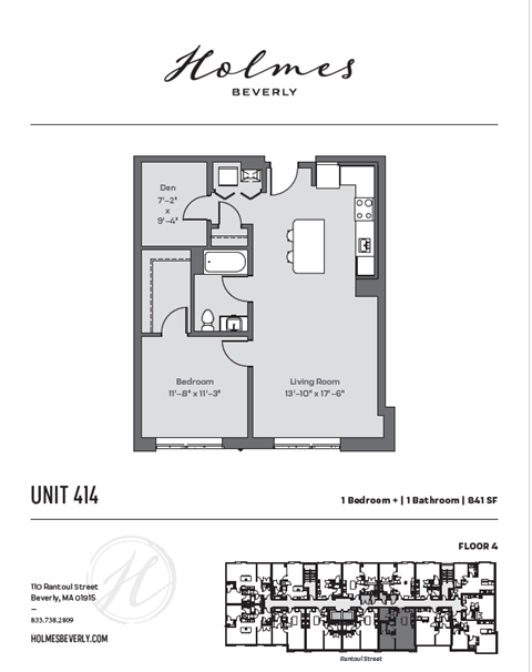 Floor plan for 1 bed, 1 bath, 846 sqft