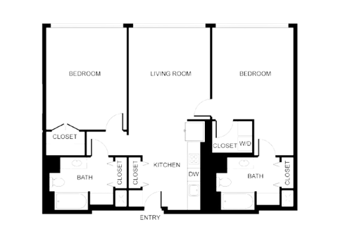 Floor plan for 2 beds, 2 baths, 990 sqft