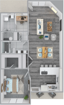 Floor plan for 1 bed, 1 bath, 1050 sqft