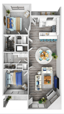Floor plan for 2 beds, 1 bath, 1125 sqft