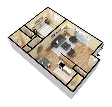 Floor plan for 1 bed, 1 bath, 650 sqft
