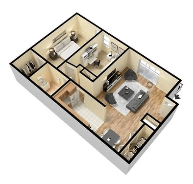 Floor plan for 2 beds, 1 bath, 850 sqft