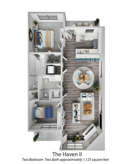 Floor plan for 2 beds, 2 baths, 1125 sqft