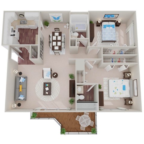 Floor plan for 2 beds, 2 baths, 1100 sqft