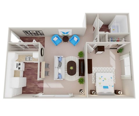 Floor plan for 1 bed, 1 bath, 700 sqft