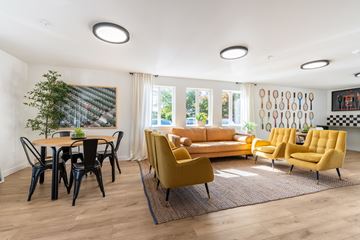 Centralia apartment for rent - A living room with a yellow sofa and chairs.