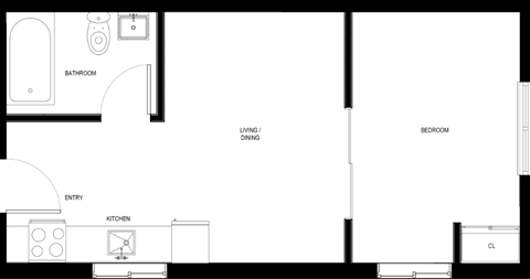 Floor plan for 1 bed, 1 bath, 365 sqft