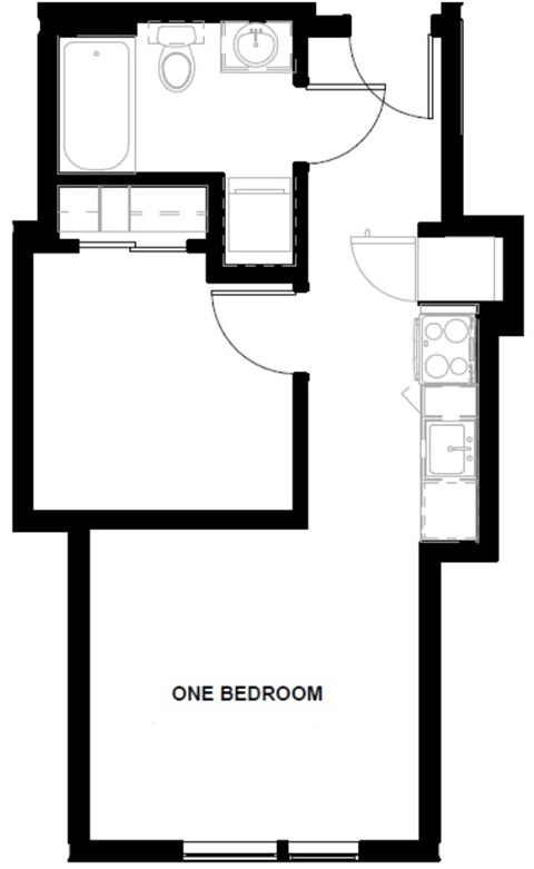 Floor plan for 1 bed, 1 bath, 499 sqft