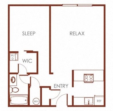 Floor plan for 1 bed, 1 bath, 780 sqft