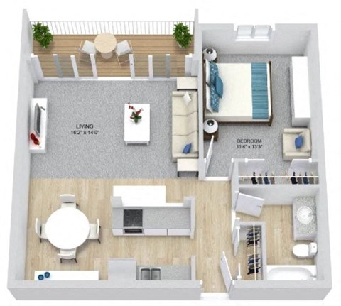 Floor plan for 1 bed, 1 bath, 639 sqft