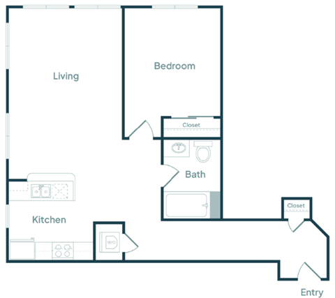 Floor plan for 1 bed, 1 bath, 752 sqft