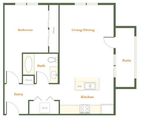 Floor plan for 1 bed, 1 bath, 550 sqft