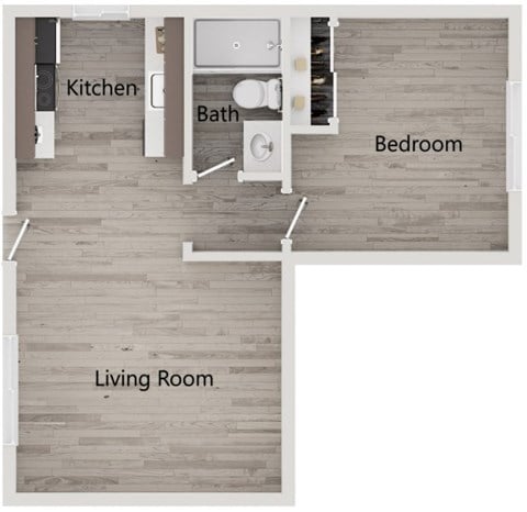 Floor plan for 1 bed, 1 bath, 551 sqft