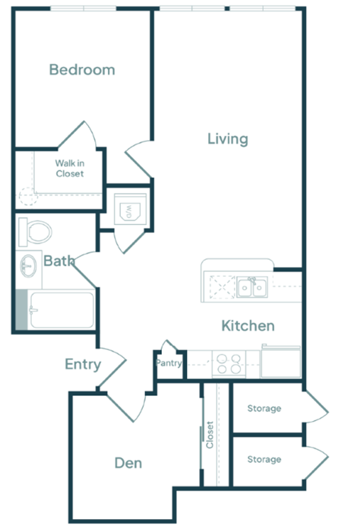 Floor plan for 1 bed, 1 bath, 571 sqft
