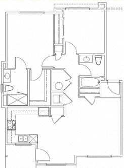 Floor plan for 2 beds, 2 baths, 991 sqft