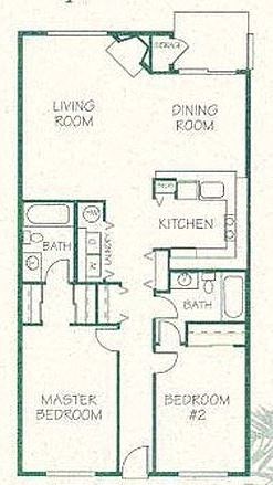 Floor plan for 2 beds, 2 baths, 1056 sqft