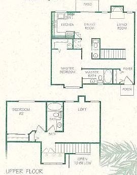 Floor plan for 2 beds, 1.5 baths, 1054 sqft