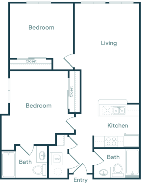Floor plan for 2 beds, 2 baths, 914 sqft